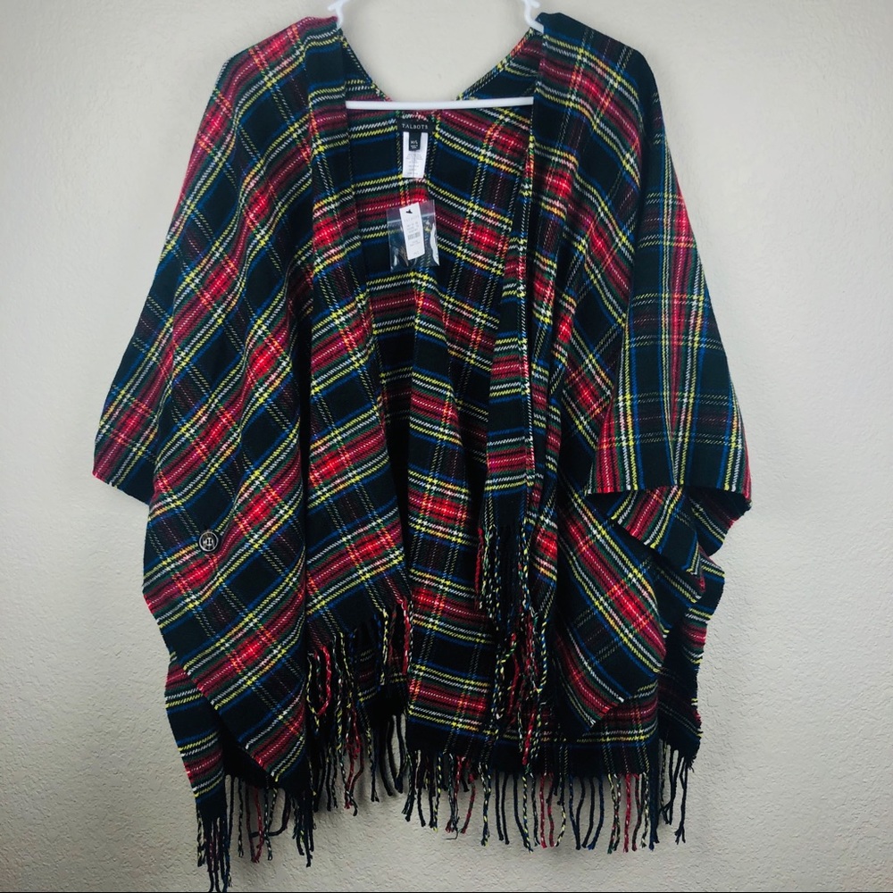 🆕 Talbots Plaid Ruana/Shawl w/ Buttons at Sides